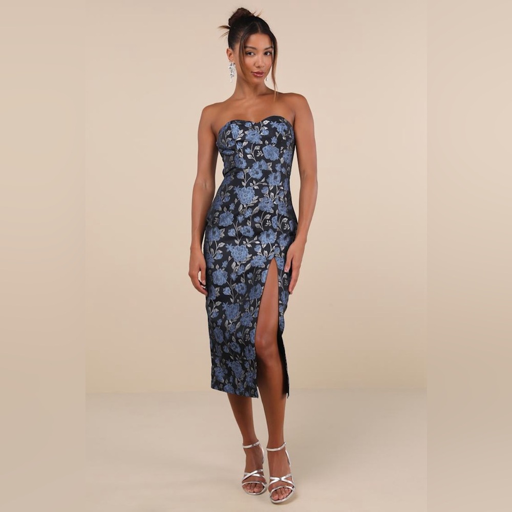 Lulu's Blue and Black Strapless Dress